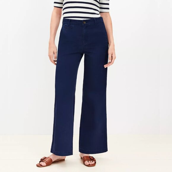 💙 NWT LOFT The Monroe Wide Leg High Waisted Pants in Deep Space Blue - Picture 1 of 5